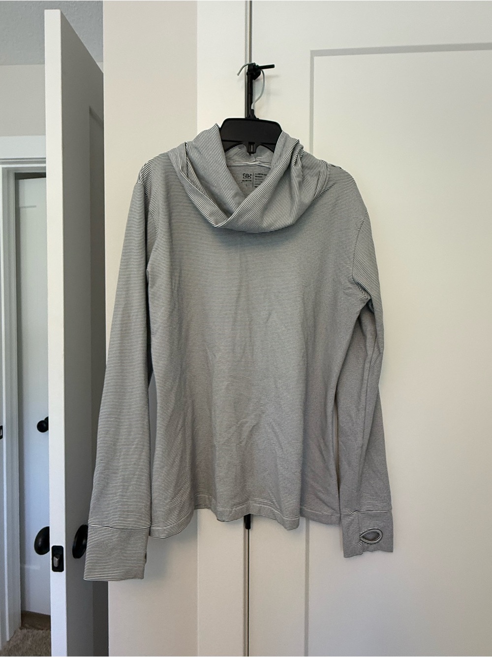 Albion Light Gray Striped Hooded Long Sleeve Tee